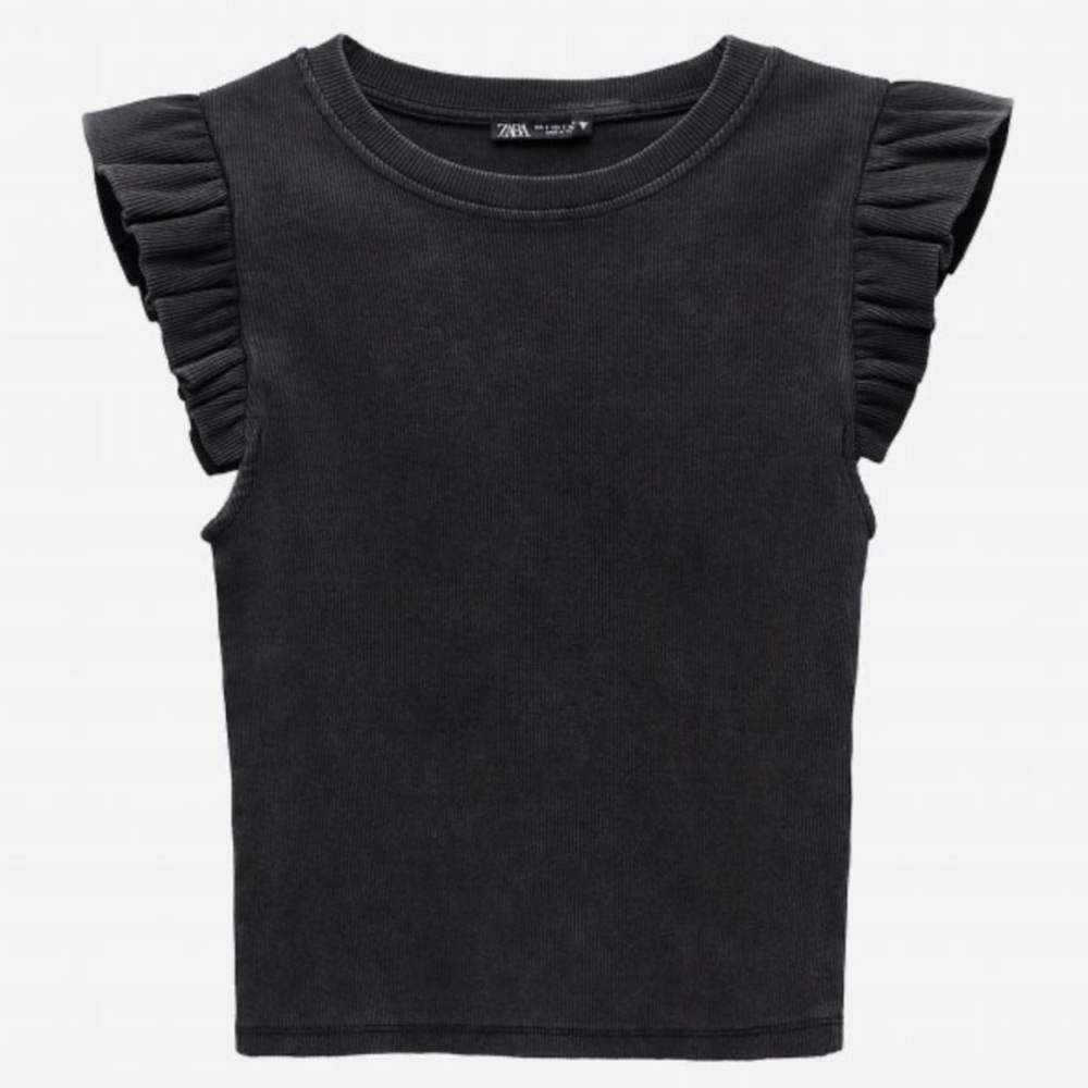 Zara Wash Off Gray Ruffle Crop Top